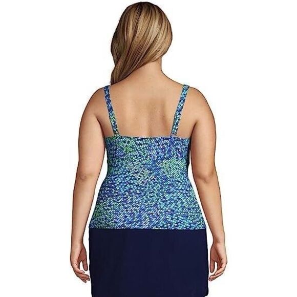 LANDS’ END Women’s Blue Green Mosaic Wrap Underwire Tankini Top Size 14DD - Picture 2 of 7